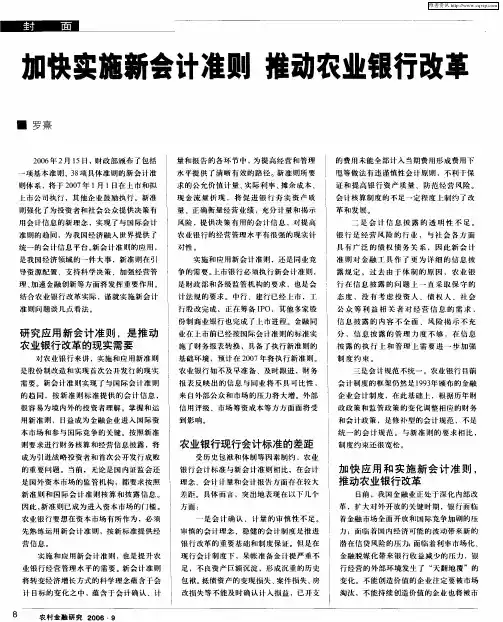加快实施新会计准则 推动农业银行改革
