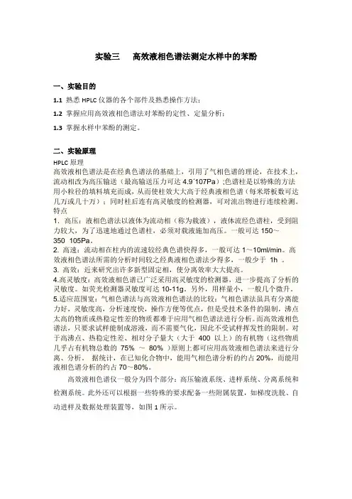 高效液相色谱法测定水样中的苯酚