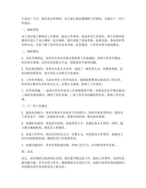 分管领导调研汇报发言稿