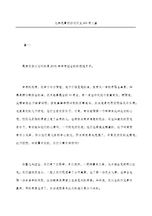 九年级暑假计划获奖作文三篇