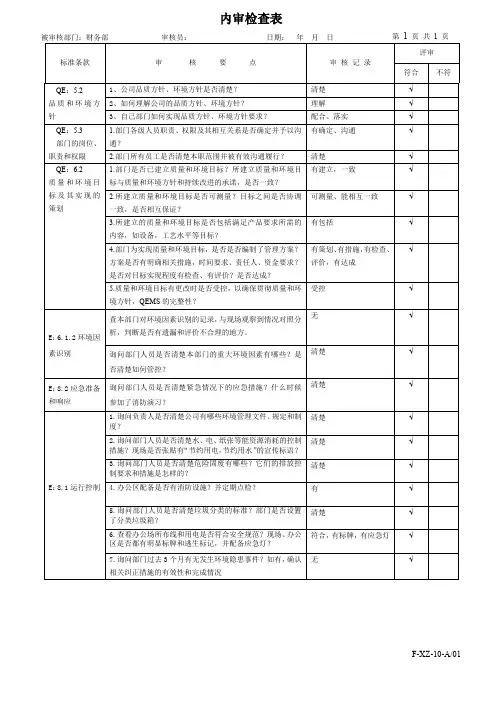 ISO9001和14001：2015全新版内审检查表--财务