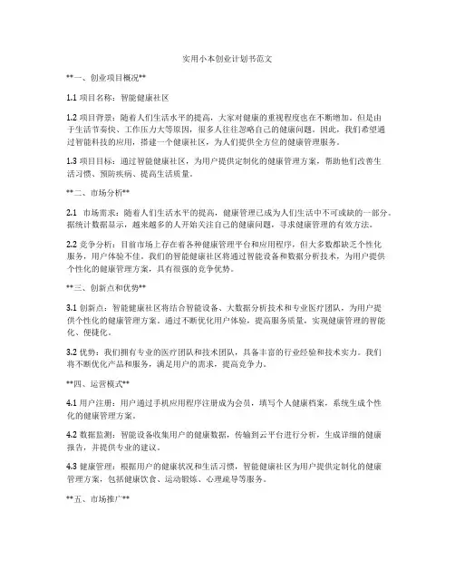 实用小本创业计划书范文