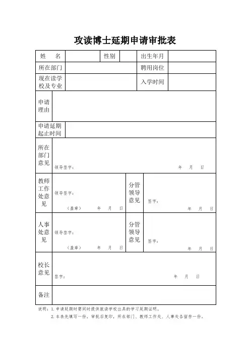 攻读博士延期申请审批表