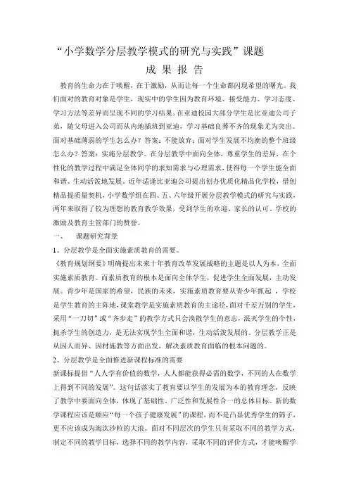 小学数学分层教学研究与实践课题成果报告