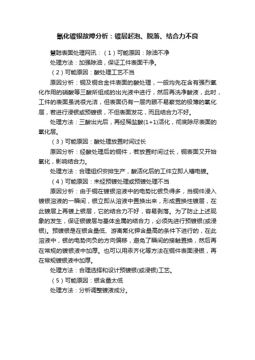 氰化镀银故障分析：镀层起泡、脱落、结合力不良