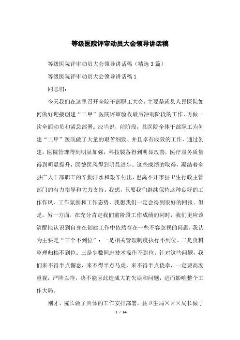 等级医院评审动员大会领导讲话稿