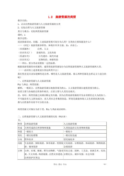 高中地理 第1章第2节旅游资源的类型教案.doc