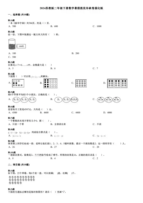 2024苏教版二年级下册数学暑假提优补缺卷强化版