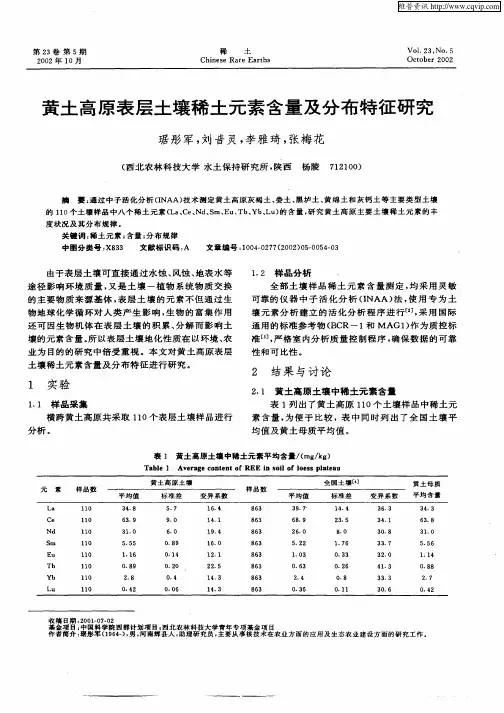 黄土高原表层土壤稀土元素含量及分布特征研究