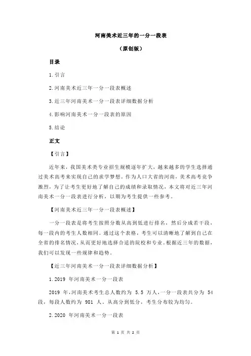 河南美术近三年的一分一段表