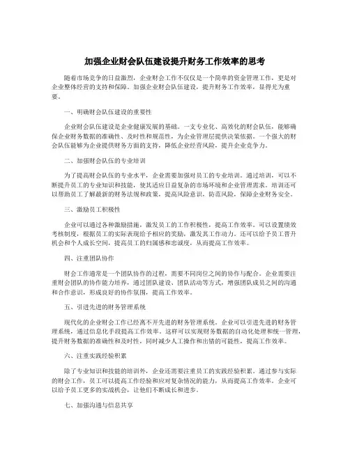 加强企业财会队伍建设提升财务工作效率的思考