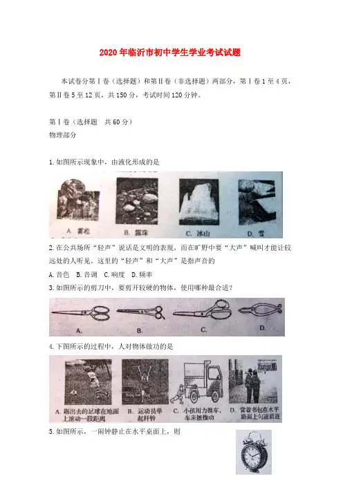 山东省临沂市2020年中考物理真题试卷