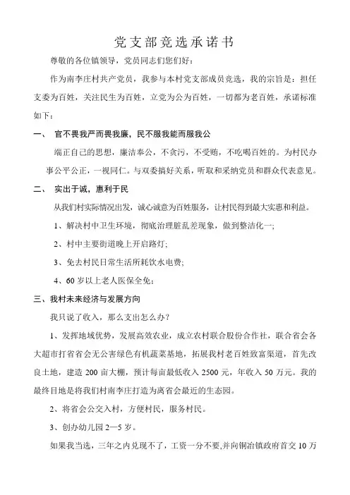 党支部竞选承诺书