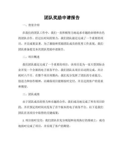 团队奖励申请报告