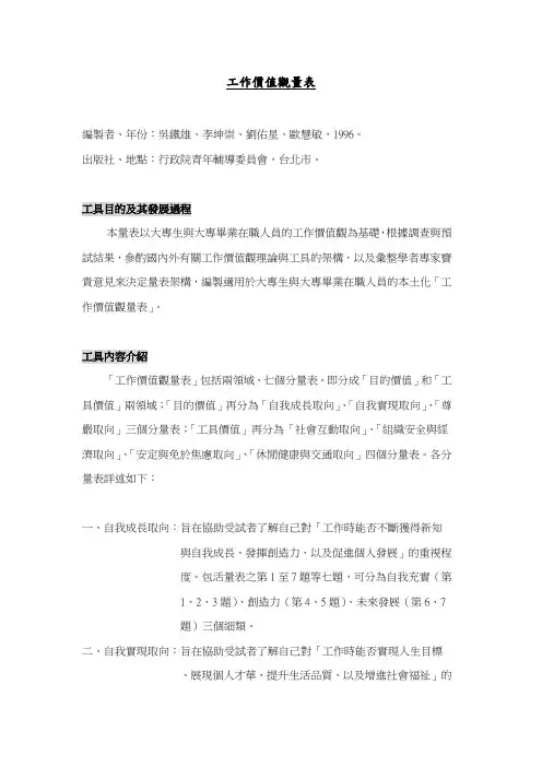 工作价值观量表