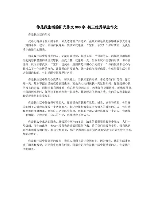 你是我生活的阳光作文800字_初三优秀学生作文