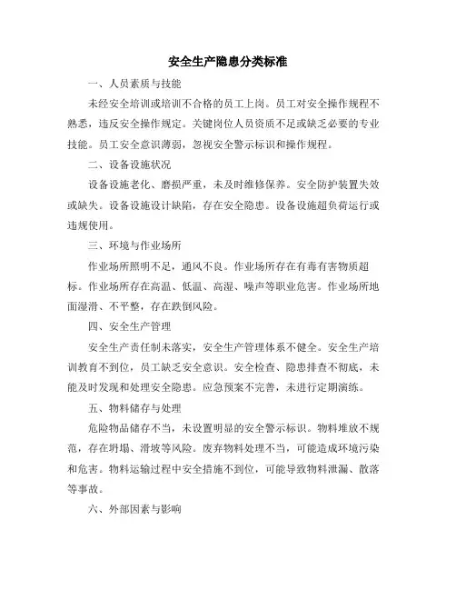 安全生产隐患分类标准