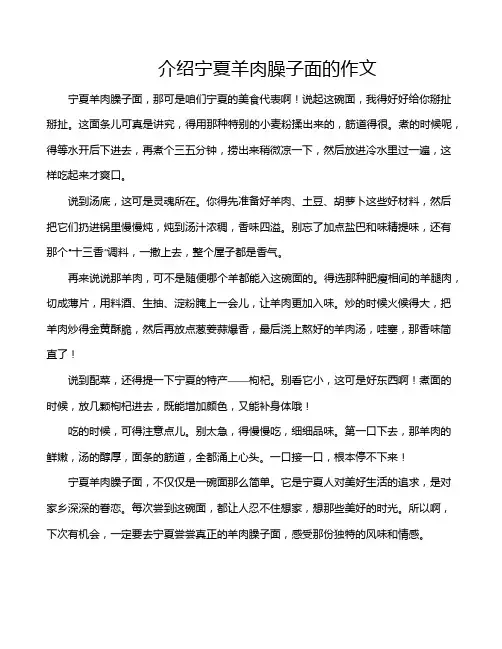 介绍宁夏羊肉臊子面的作文