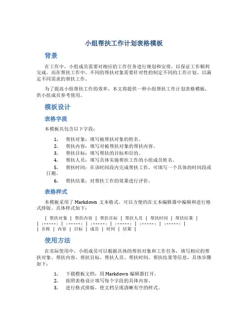 小组帮扶工作计划表格模板