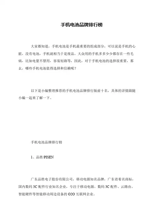 手机电池品牌排行榜