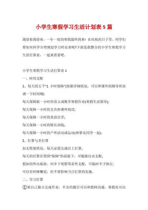 小学生寒假学习生活计划表5篇