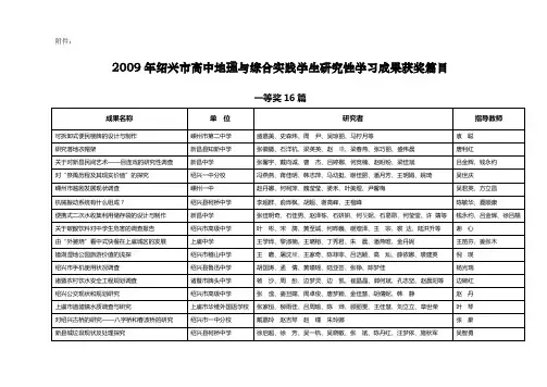 2009年绍兴市高中地理与综合实践学生研究性学习成果获...