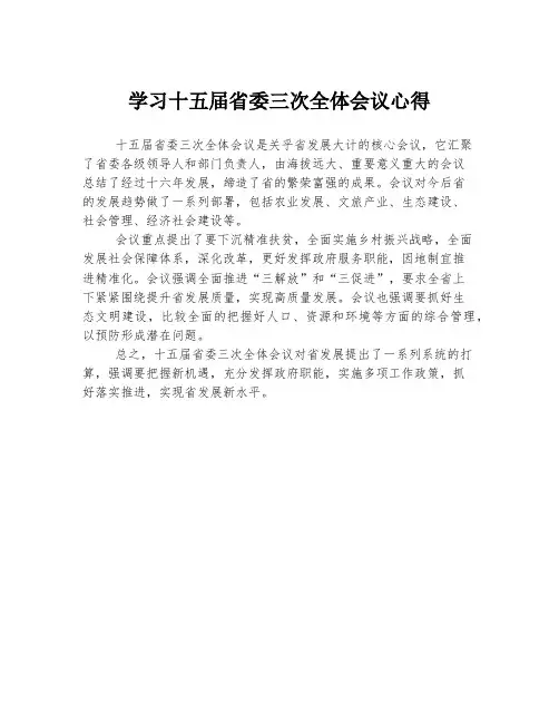 学习十五届省委三次全体会议心得