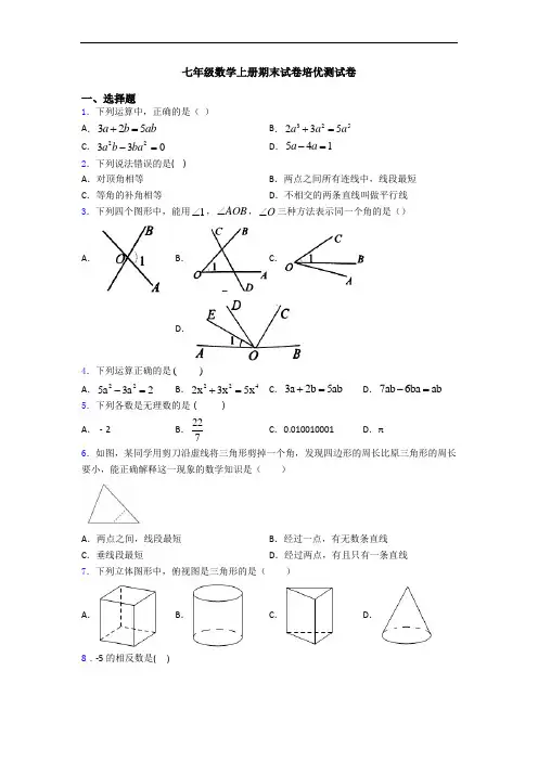 七年级数学上册期末试卷培优测试卷