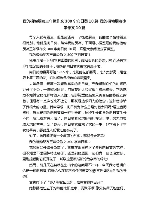 我的植物朋友三年级作文300字向日葵10篇_我的植物朋友小学作文10篇