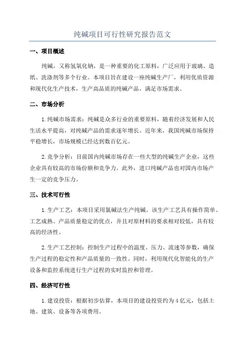 纯碱项目可行性研究报告范文