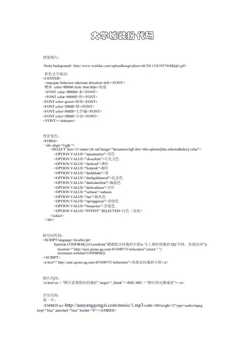 大学城空间装扮代码大全