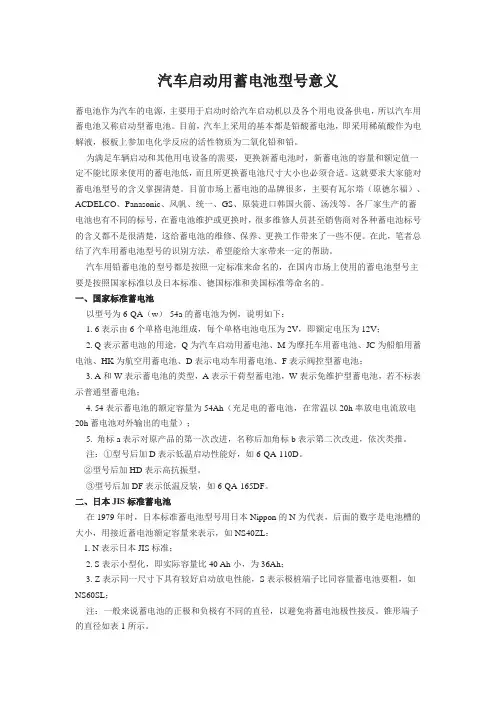 汽车启动用蓄电池型号意义