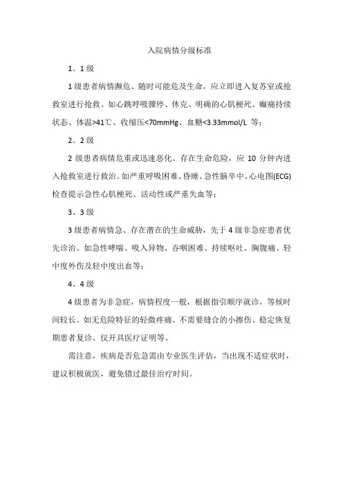 入院病情分级标准