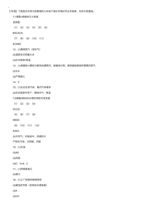 九年级下册化学课时作业本答案
