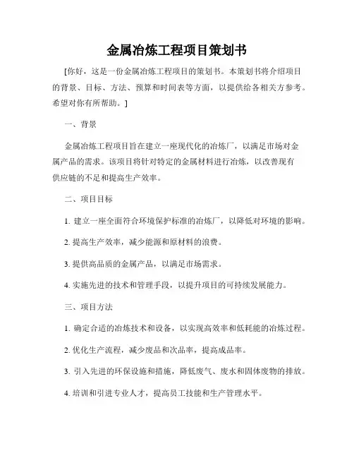 金属冶炼工程项目策划书