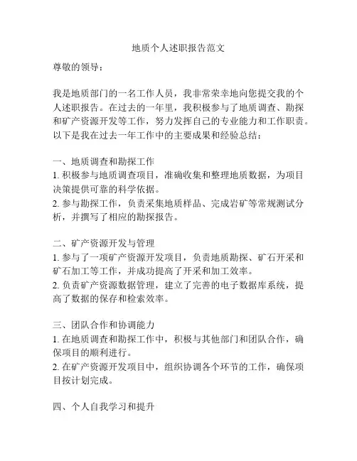 地质个人述职报告范文