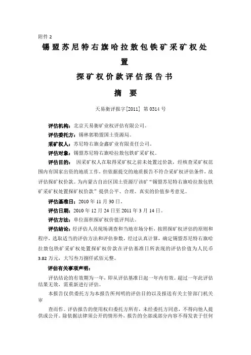 探矿权价款评估报告书 精品
