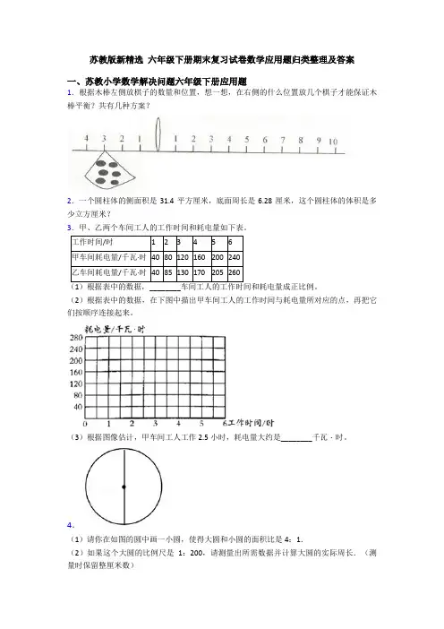 苏教版新精选 六年级下册期末复习试卷数学应用题归类整理及答案