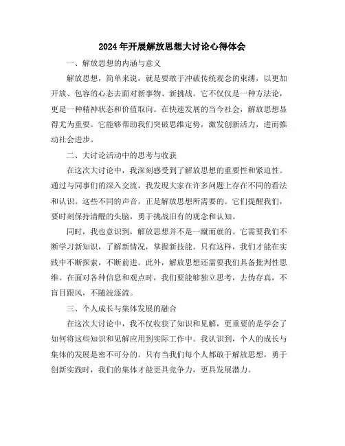2024年开展解放思想大讨论心得体会