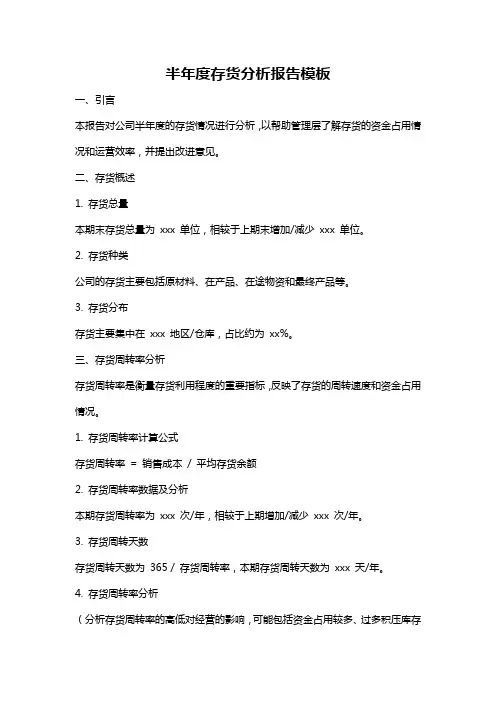 半年度存货分析报告模板