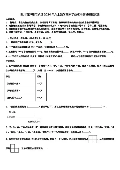 四川省泸州市泸县2024年六上数学期末学业水平测试模拟试题含解析