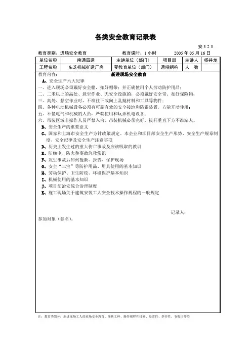 3-2-3各类安全教育记录表
