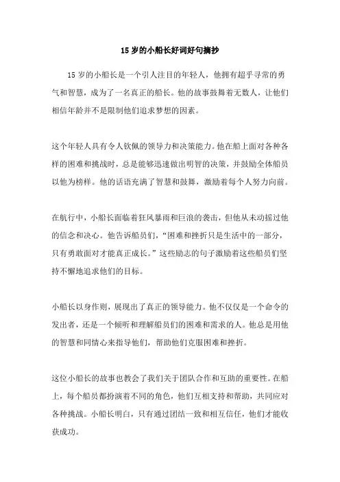 15岁的小船长好词好句摘抄