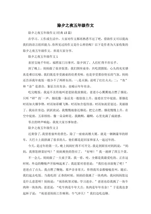 除夕之夜五年级作文