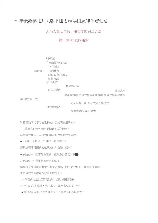 七年级数学北师大版下册思维导图及知识点汇总 2