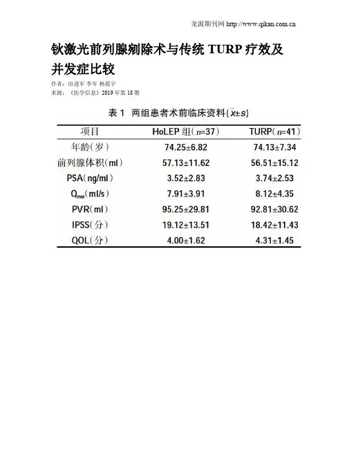 钬激光前列腺剜除术与传统TURP疗效及并发症比较