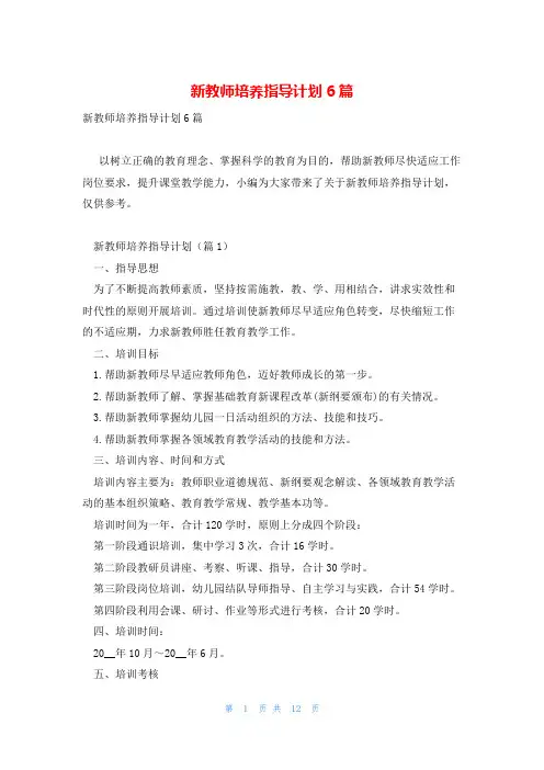 新教师培养指导计划6篇