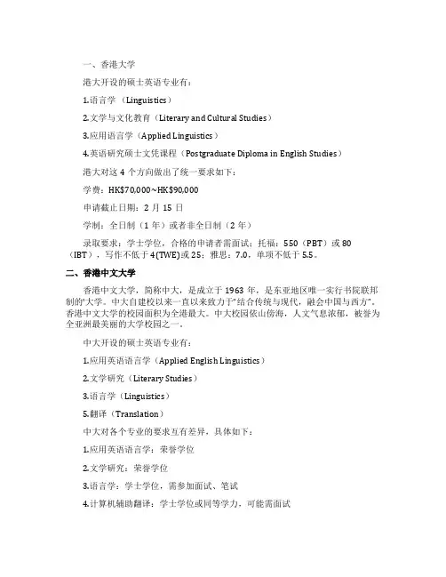 香港名校非研究式英语硕士专业