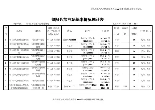 旬阳加油站基本情况统计表