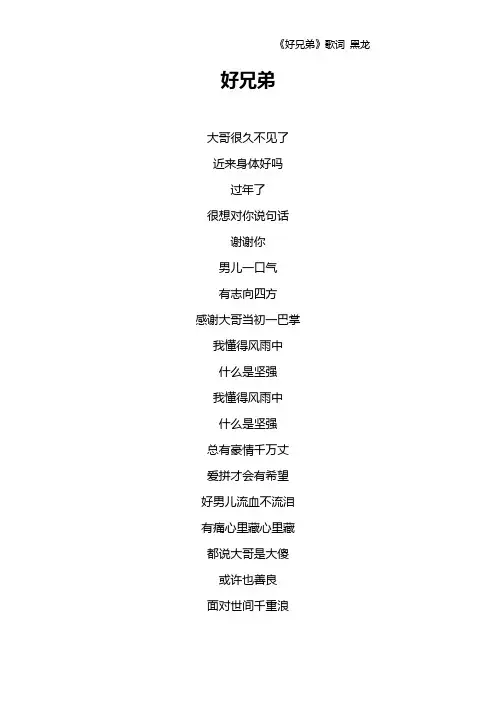 《好兄弟》歌词 黑龙